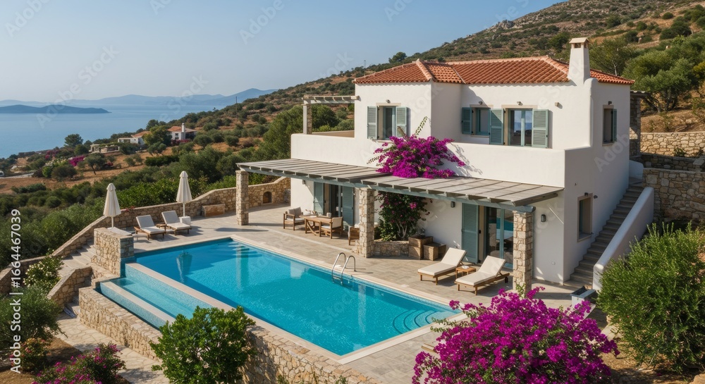 Fototapeta premium Modern Mediterranean Villa with Infinity Pool and Sea View