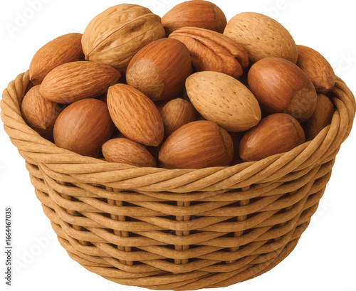 3D Basket of Mixed Nuts Isolated
