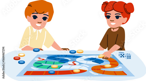 Children playing board game, having fun together at home