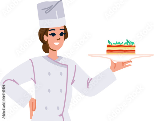 Professional chef holding delicious lasagna dish, restaurant business concept