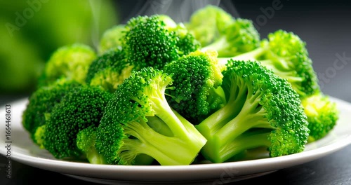 Steamed Broccoli on White Plate