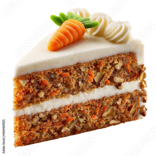 Hyper Realistic Moist Slice of Carrot Cake Isolated on White Background
