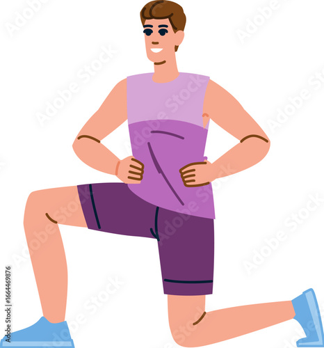 Young man doing static lunge exercise, fitness and healthy lifestyle