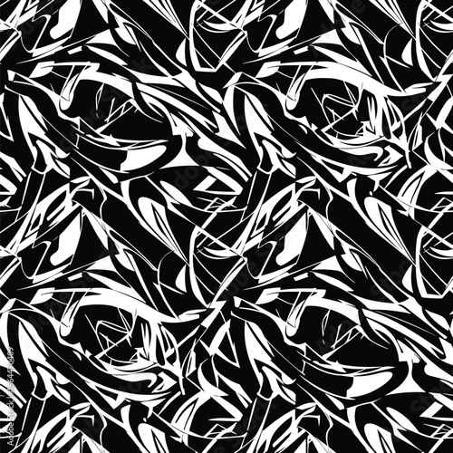 Seamless Pattern, Dynamic abstract black and white pattern with chaotic swirling shapes design Stock royalty free
