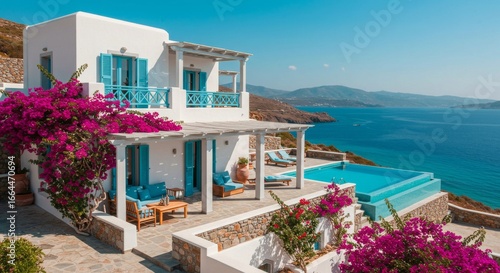 Greek Island Villa with Infinity Pool, Blue Shutters and Panoramic Aegean Sea View