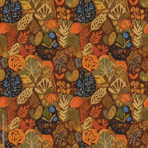 Seamless Pattern, Autumnal foliage pattern in earth tones evokes cozy seasonal warmth and charm Stock royalty free