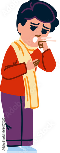 Sick child coughing and holding chest experiencing respiratory illness symptoms