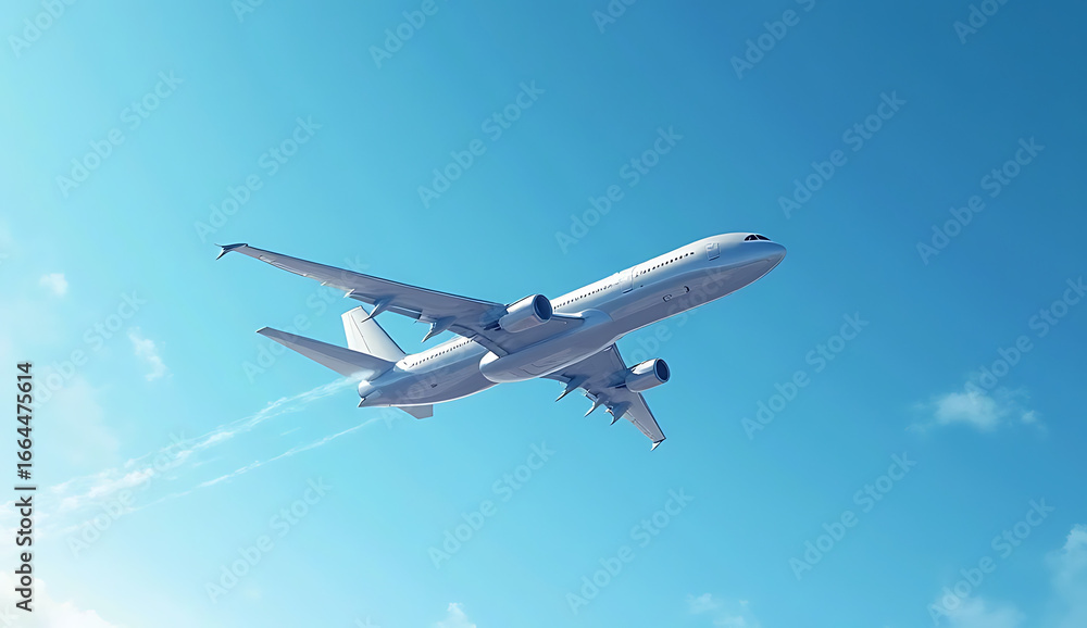 Fototapeta premium An airplane mid-flight against a bright blue sky, 4K and HD image.