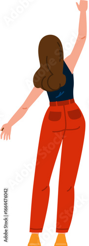 Young woman reaching for something high above her head