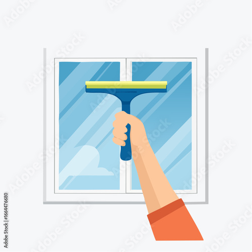 Hand Cleaning Window With Squeegee