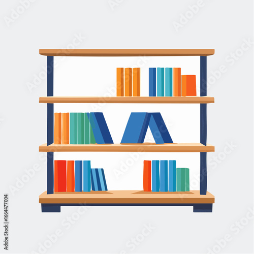 Wooden Bookshelf With Colorful Books Display