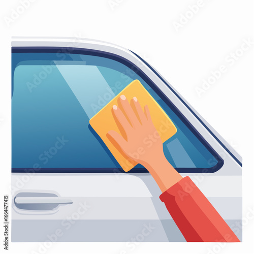 Hand Cleaning Car Window With Cloth