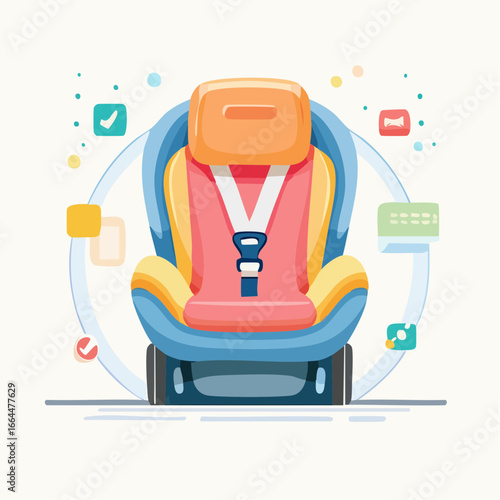 Colorful Child Safety Car Seat Illustration