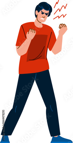 Angry man clenching fists showing negative emotion and aggression