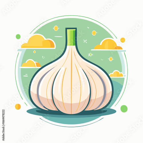 Cartoon Style Garlic Illustration With Light Green Background