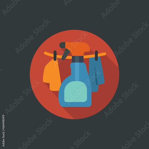 Cleaning Spray Bottle with Hanging Clothes Icon, Household Chores, Flat Style Vector Illustration