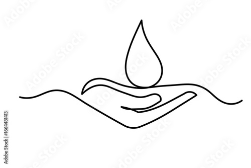 continuous line drawing of water drops and hands.