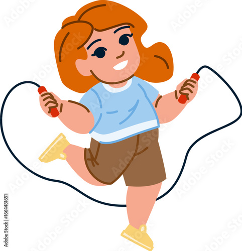 Smiling girl jumping rope, promoting healthy lifestyle for children