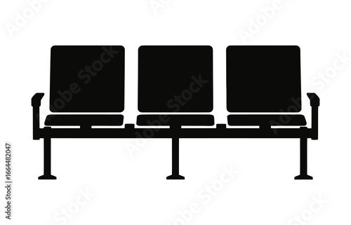 WebVector art of three black seats in a row, perfect for waiting areas, airports, or public spaces, offering a simple and modern design for comfortable seating arrangements