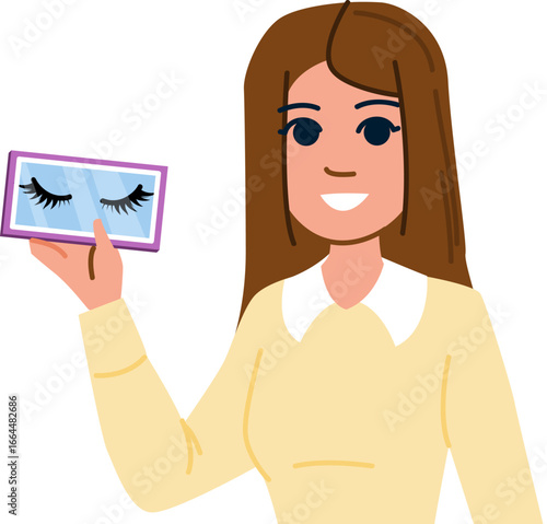 Beautician holding false eyelashes for makeup extension treatment