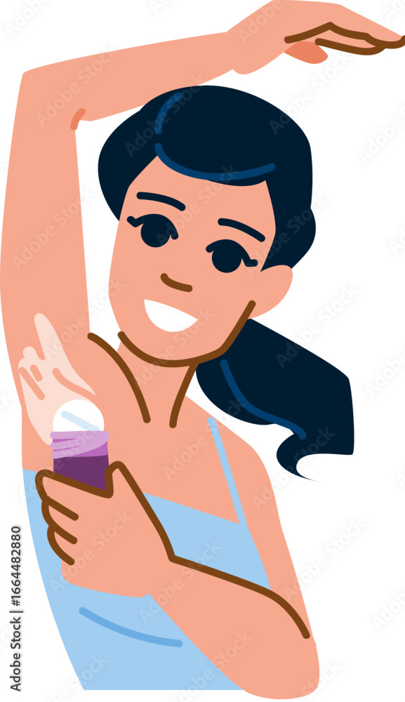 Woman applying roll on deodorant or antiperspirant stick for body hygiene and odor control Woman applying roll on deodorant or antiperspirant stick for body hygiene and odor control