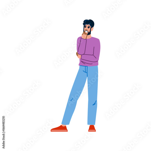 Pensive man thinking and touching his beard, finding solution for problem