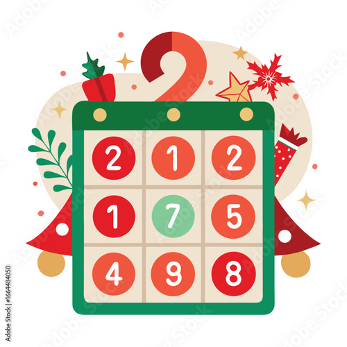 A christmas countdown calendar with festive numbers, a fun and exciting icon for the holiday season anticipation.