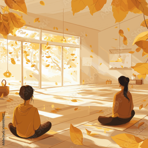 Autumn Yoga Practice with Falling Leaves