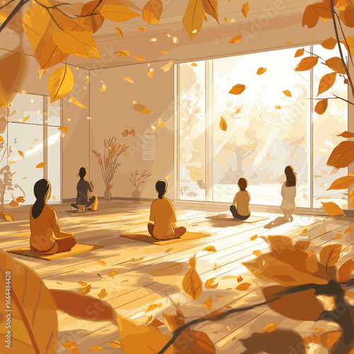 Autumn Yoga Practice with Falling Leaves