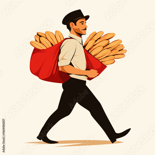 Man Carrying Baskets of Nuts in Vintage Style
