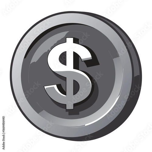 A coin with a dollar symbol embossed on it, a shiny and professional icon for finance, wealth, and money.