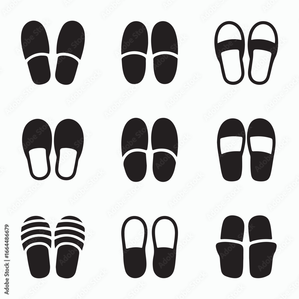Fototapeta premium Collection of solid slipper icons isolated on white background