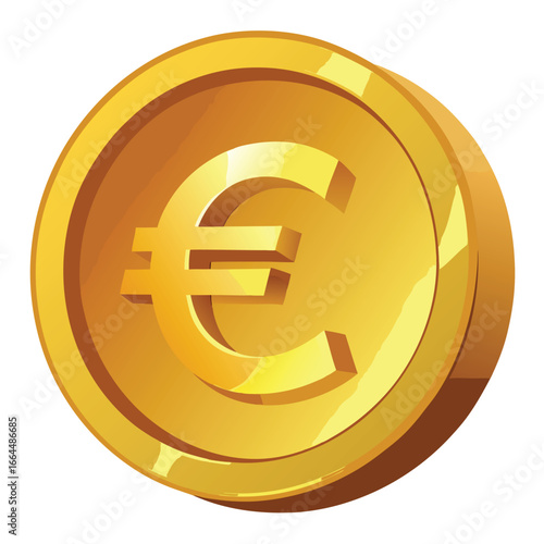 A coin with a Euro symbol in a golden metallic finish, a professional and realistic icon for european currency and finance.