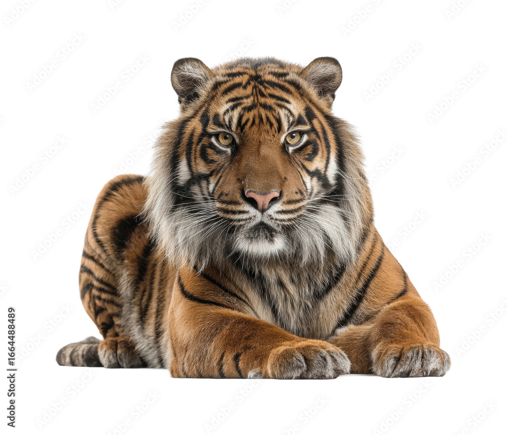 Obraz premium Majestic tiger lying gracefully wildlife, isolated on transparent background, png