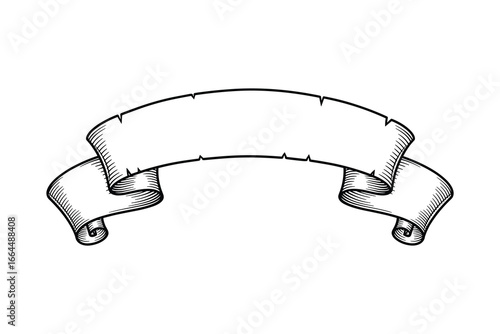 Vintage blank ribbon banner for text or logo, scroll paper with engraved design, Vector Illustration.