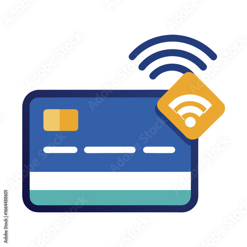 A modern debit card with a contactless NFC symbol, a professional and clean icon for banking and digital payments.