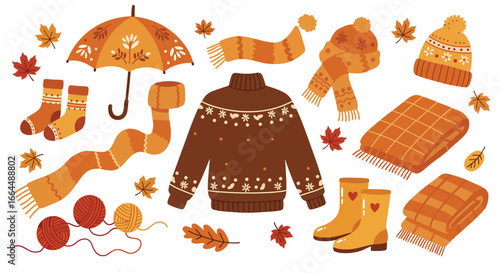 Warm Autumn Season Clothing and Accessories Set.
