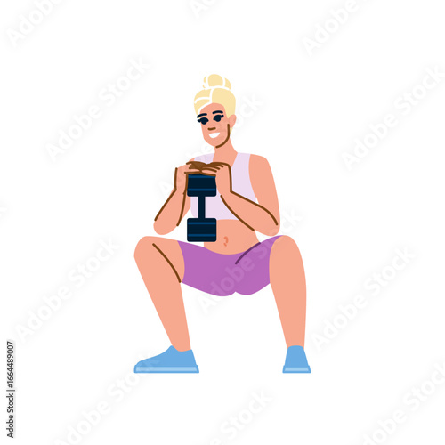 Young woman performing squats with dumbbell, fitness illustration