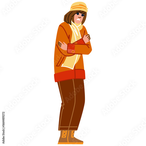 Freezing woman rubbing arms trying to keep warm in cold weather