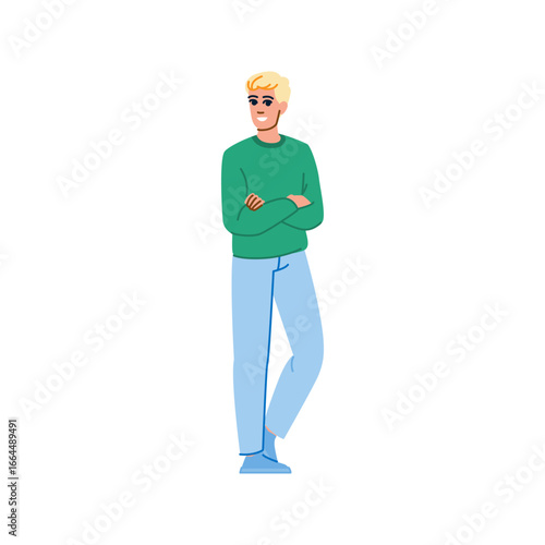 Young man smiling and crossing arms, relaxed pose