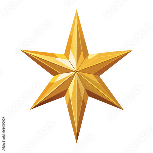 A detailed golden star tree topper with a beautiful shimmering glow, a perfect icon for christmas and festive decor.