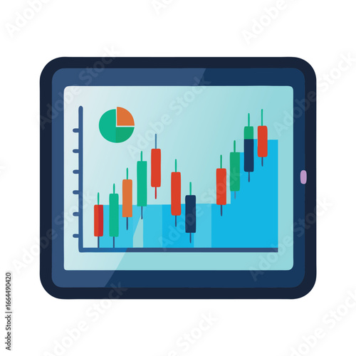 A digital tablet displaying a stock trading chart, a modern icon for online investment, technology, and financial data.