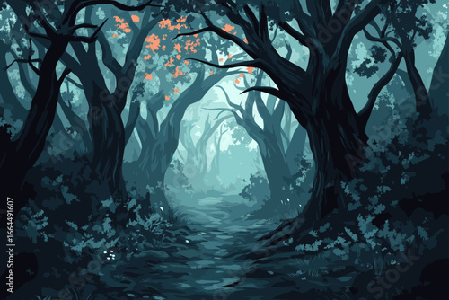 Mysterious Foggy Forest Path