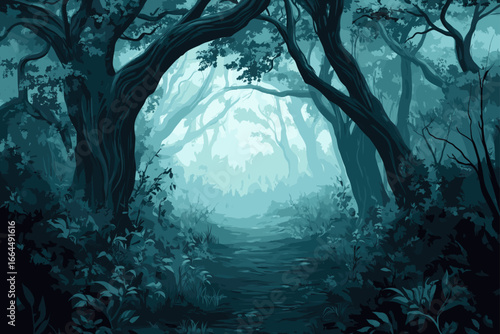 Mysterious Foggy Forest Path