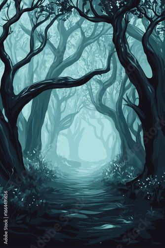 Mysterious Foggy Forest Path