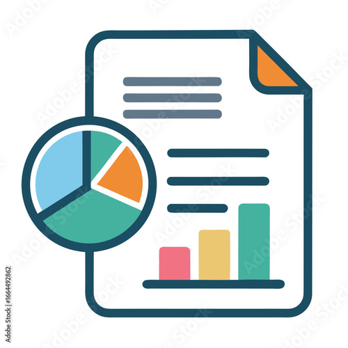 A finance report icon showing a paper sheet with graphs and data, a professional symbol for business and accounting.