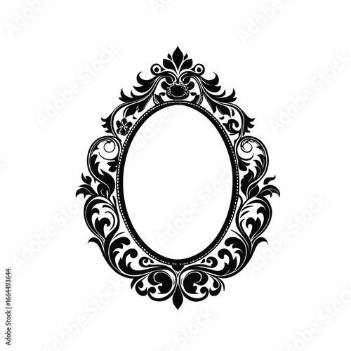 Ornate picture frames in a detailed black and white baroque style for elegant decoration vector icon.