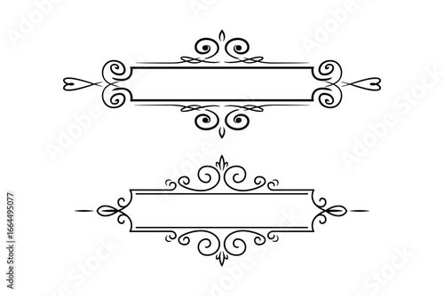 Two black ornamental frames with calligraphic design elements for creating elegant text layouts vector.