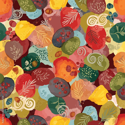 Seamless Pattern, Colorful autumn leaves and berries seamless vector pattern design Stock royalty free image.