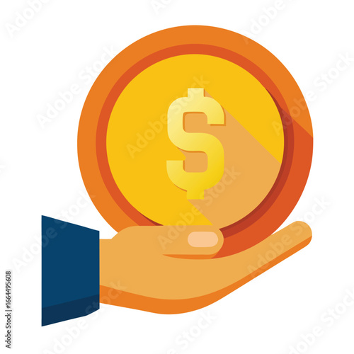 A hand holding a shiny gold coin with a dollar symbol, a powerful icon for wealth, success, and financial investment.
